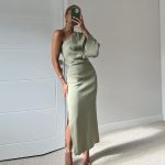 Silk Twill One-Shoulder Dress