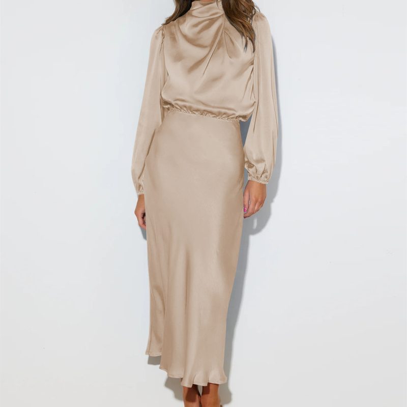 Lady of Note Formal Dress - Elegant Long Sleeve Satin Maxi